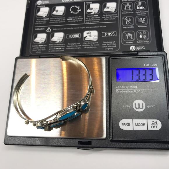 VTG Running Bear Trading Sterling Silver Turquoise Sawtooth Bezel Cuff Bracelet - Picture 4 of 13